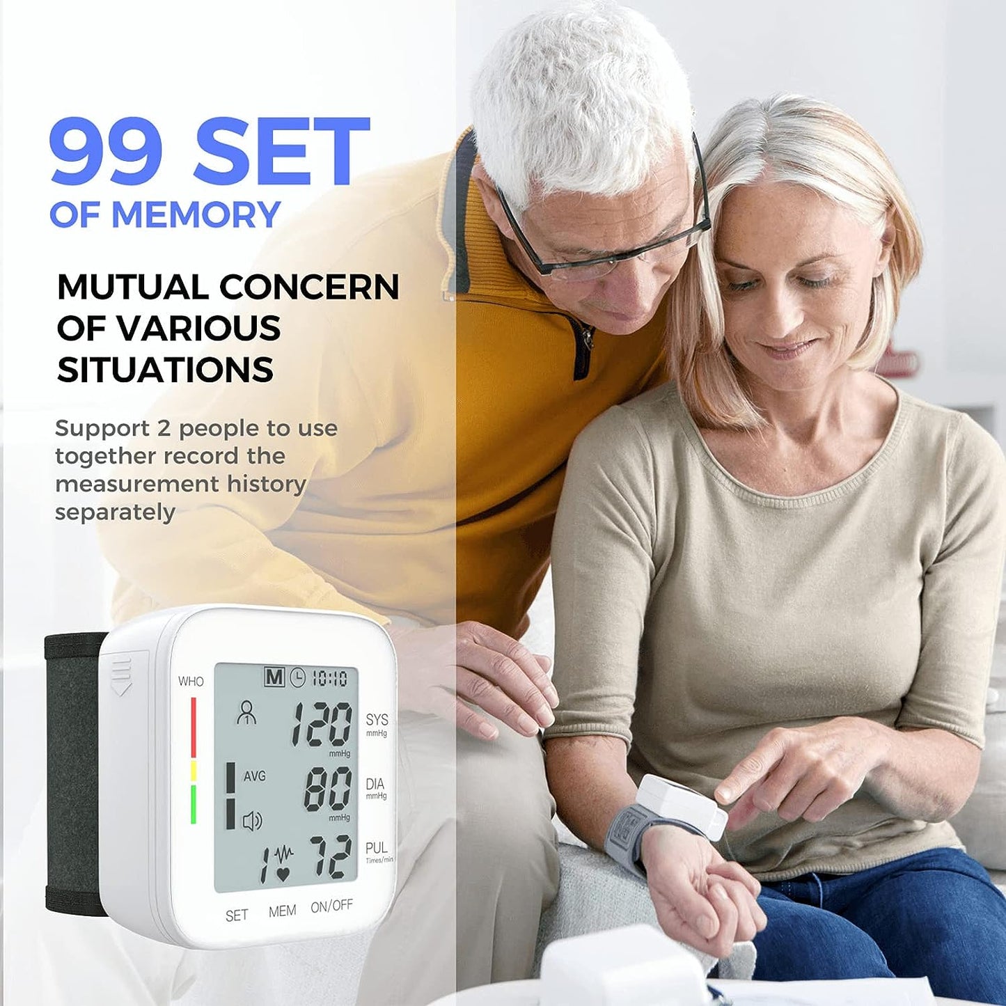 MMIZOO Wrist Blood Pressure Monitor Bp Monitor Large LCD Display Blood Pressure Machine Adjustable Wrist Cuff 5.31-7.68inch Automatic 99x2 Sets Memory with Carrying Case for Home Use (W1681)