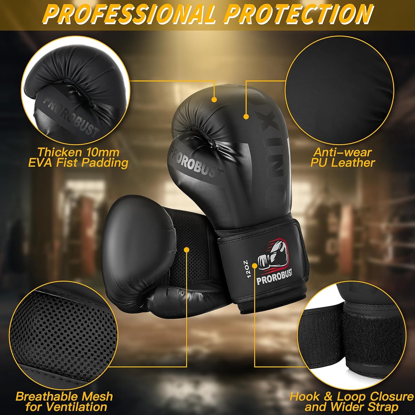 Prorobust Punching Bag for Adults, Black 4ft Oxford Heavy Boxing Bag Set with 12 oz Gloves