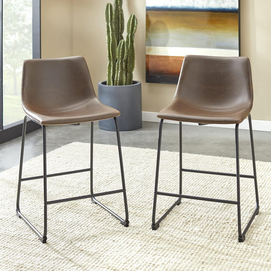 George PU Leather Counter Stool Set of 2 (Brown)