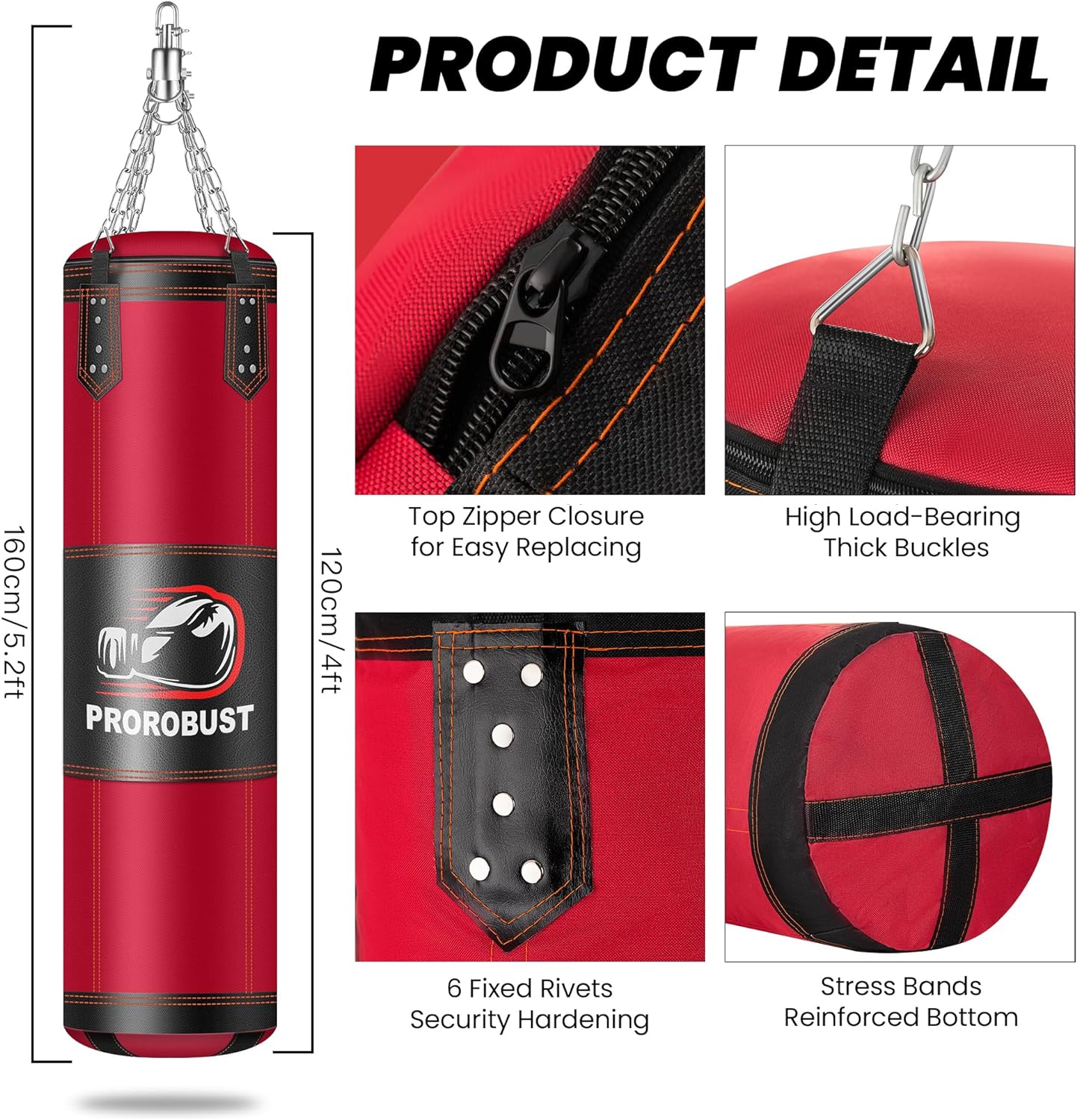 Prorobust Punching Bag for Adults, Black 4ft Oxford Heavy Boxing Bag Set with 12 oz Gloves