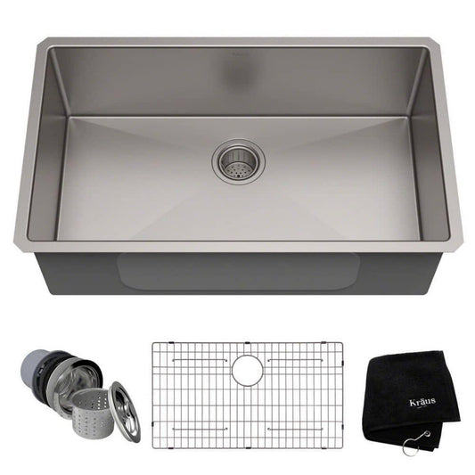 Kraus 32 Inch Rectangular Undermount Single Bowl Stainless Steel Kitchen Sink