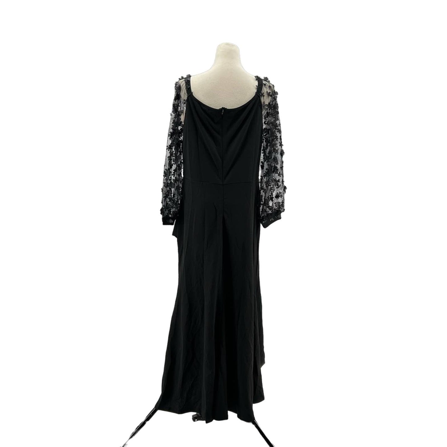 Off Shoulder Maxi Dress with Sheer Long Sleeves Black Front Cross "V" Split