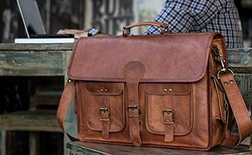 KPL 18 INCH Leather Briefcase Laptop Messenger bag best computer satchel Handmade Bags