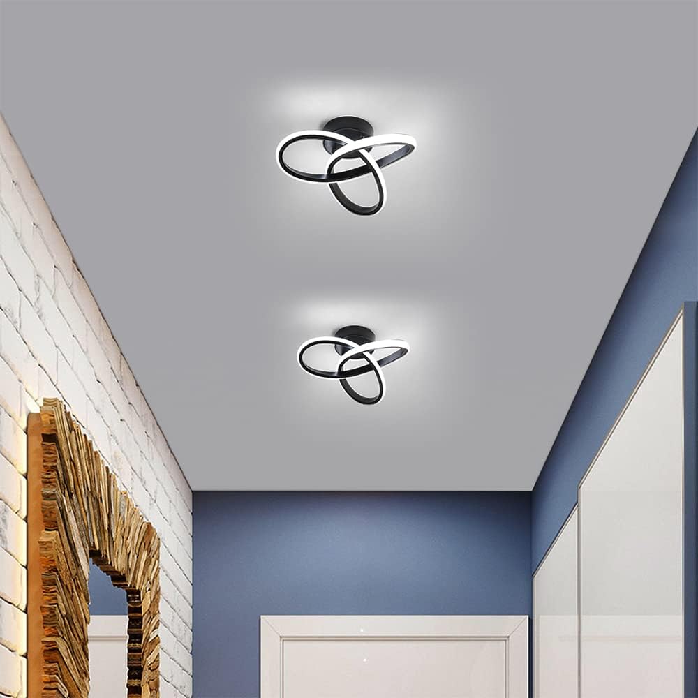DAXGD Modern LED Ceiling Light 22W Spiral Design Ceiling Lighting Fixtures 6000K (Black)
