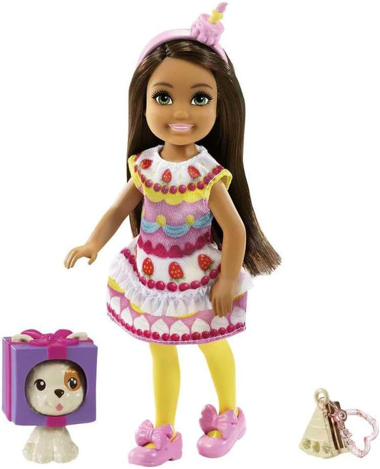 Barbie Club Chelsea Dress-Up Doll (6-inch Brunette) in Cake Costume with Pet and Accessories