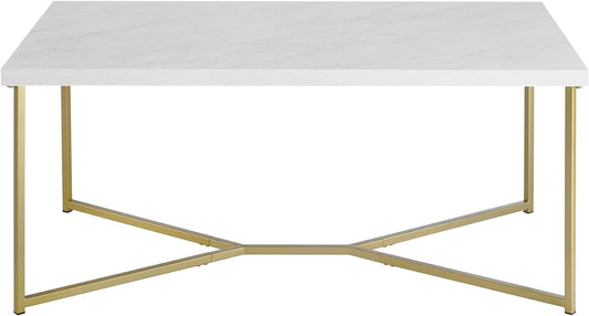 Walker Edison Mid Century Modern Marble Gold Rectangle Coffee Table Living Room