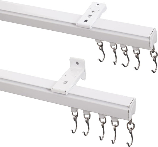 Wall or Ceiling Mount Curtain Track Set with Hooks, Medium Size for Space 6ft - 9ft Wide