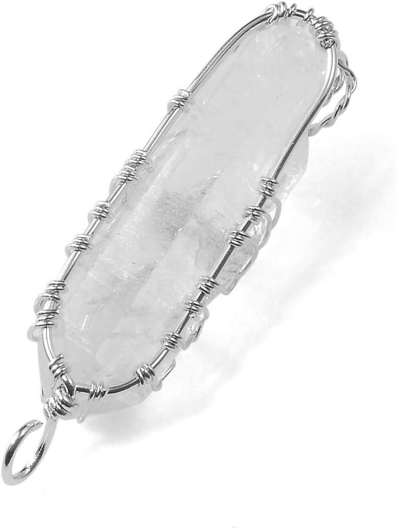 Top Plaza Natural Raw Stone Crystal Necklace Silver Tree Of Life Wire Wrapped Clear Quartz Point Pendant