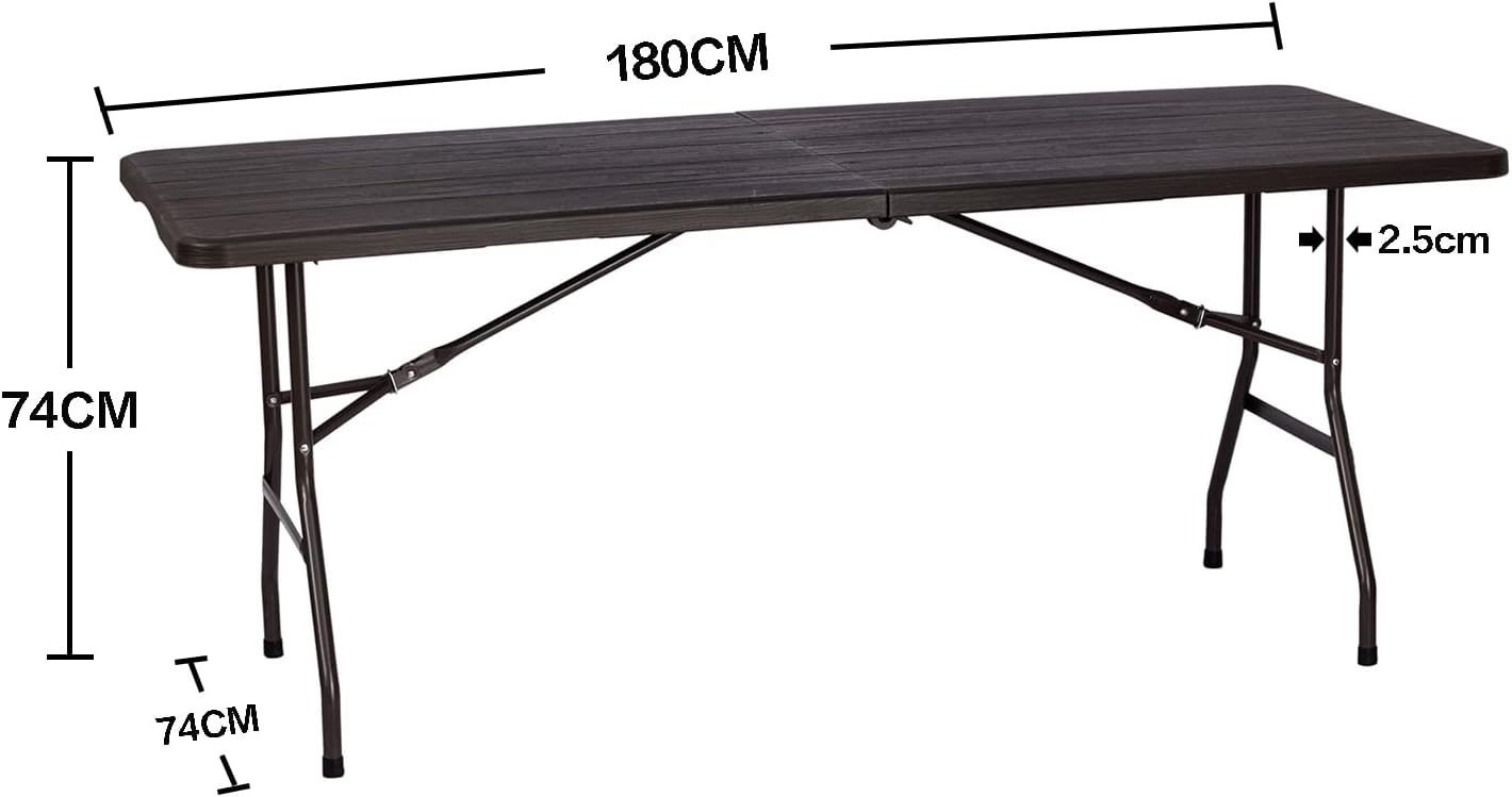 Brown Wood Grain Folding Table 6-Foot with Handle, 6ft