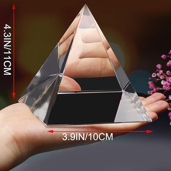 H&D HYALINE & DORA 4.3" H Large Clear Crystal Pyramid Paperweight with Gift Box for Prosperity