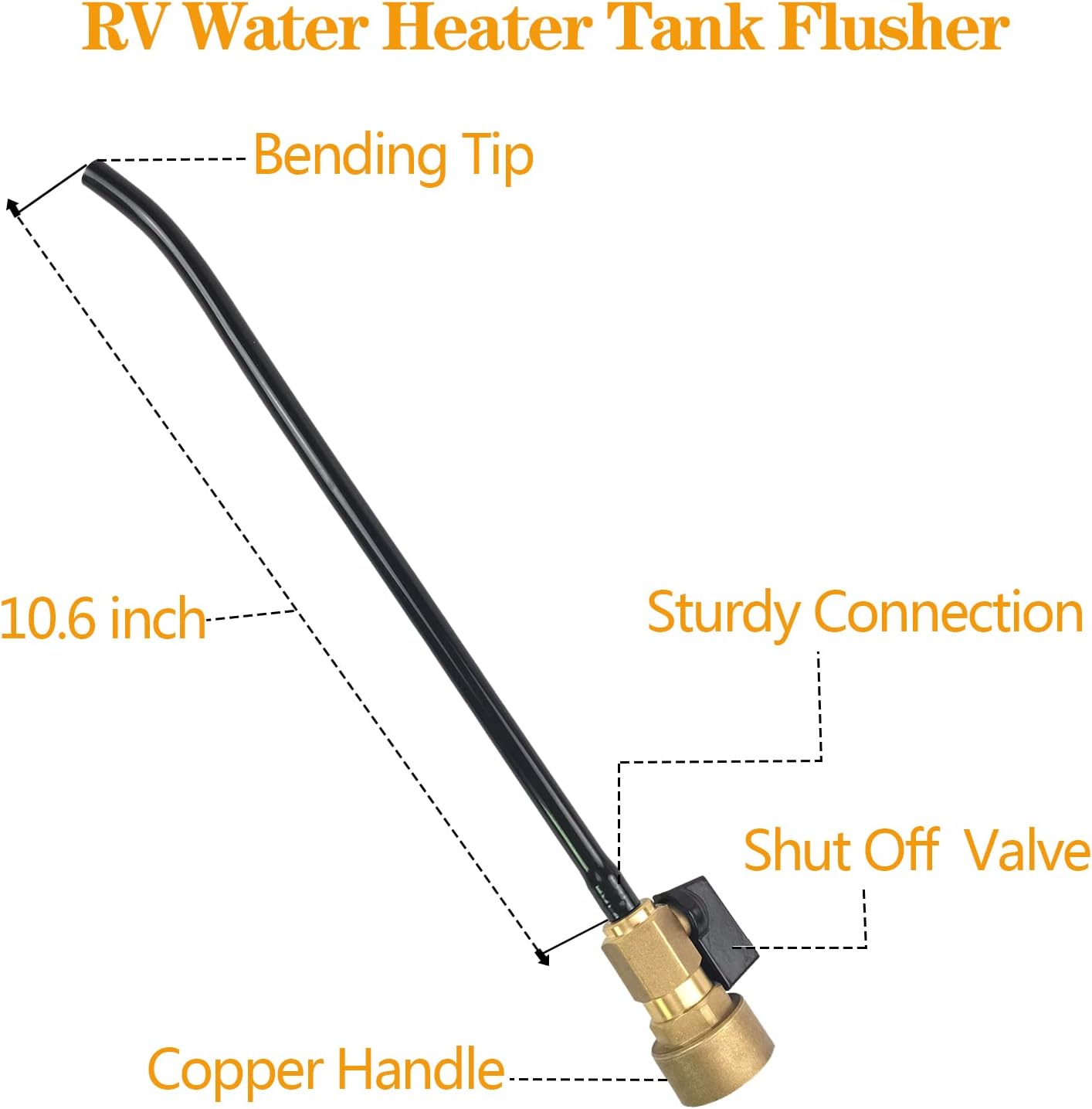 Copper RV Water Heater Tank Rinser Flusher with Bending Tip