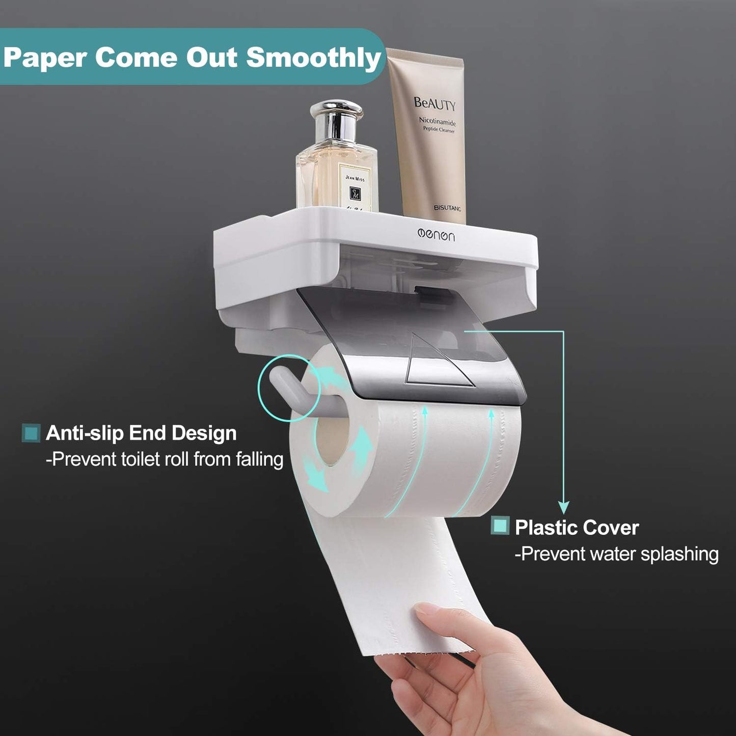 Toilet Paper Holder with Shelf,Self Adhesive Toilet Roll Holder Bathroom Kitchen