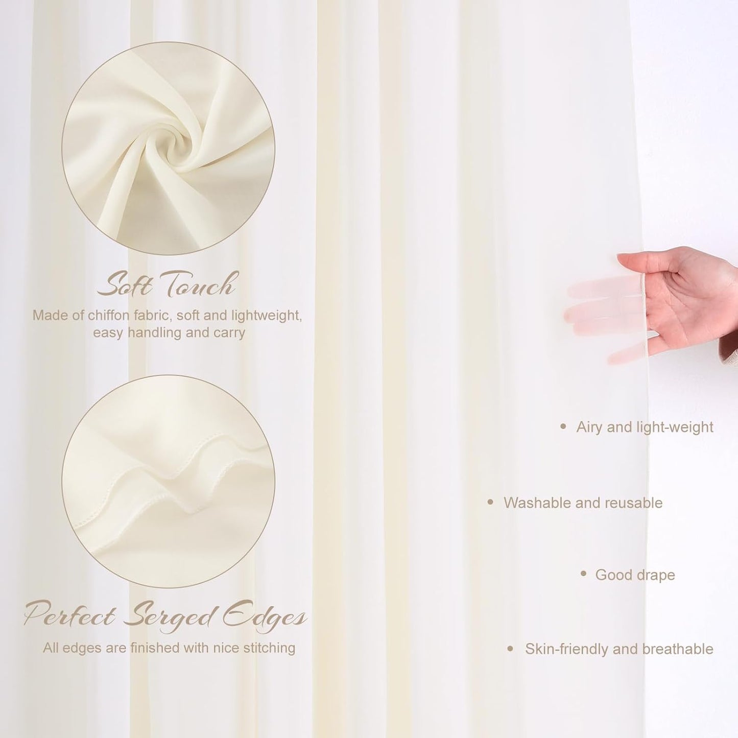 Ivory Ceiling Drapes 6 Panels 5ftx10ft Wedding Arch Draping Fabric Chiffon Wedding Drapes Curtain Decorations with Rod Pocket