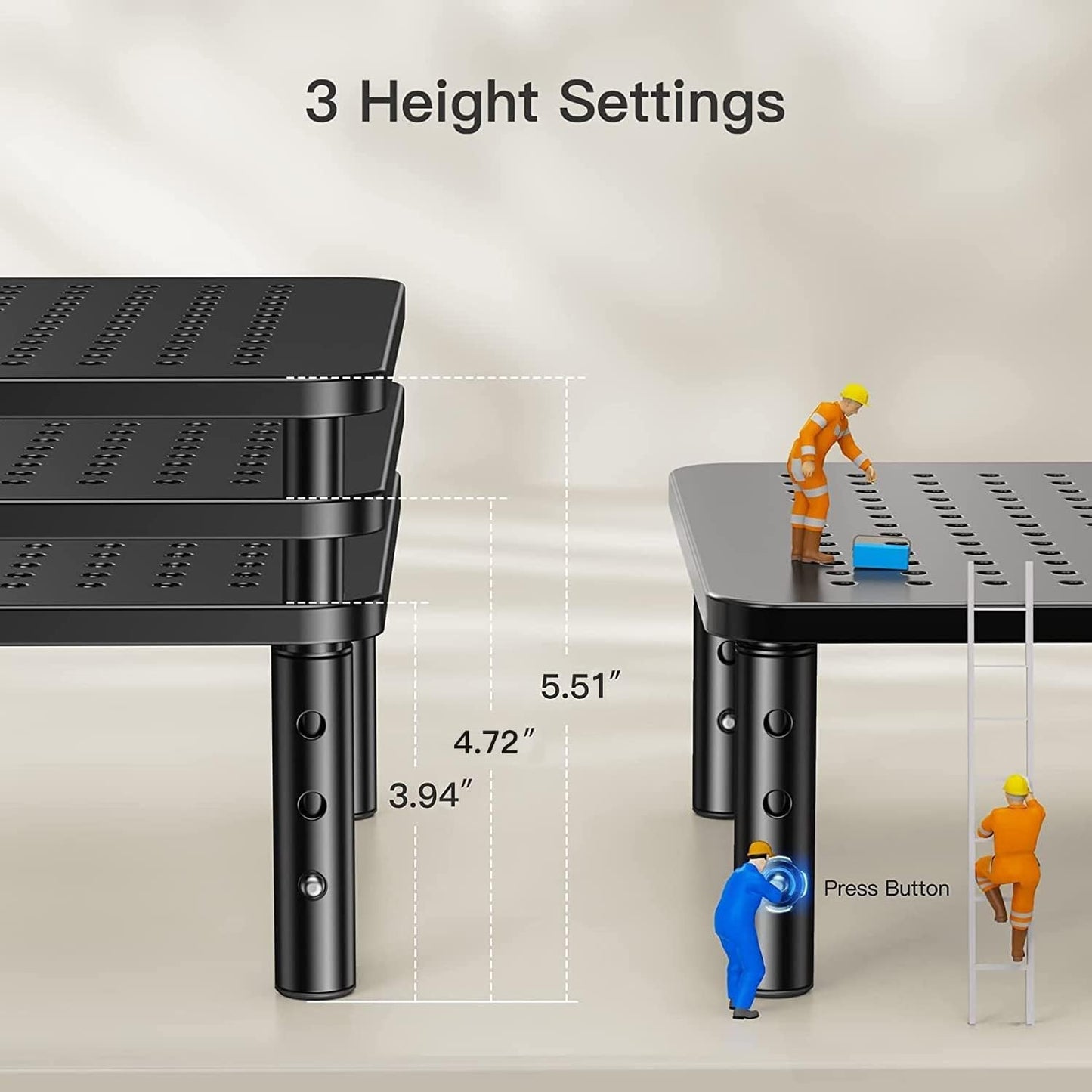 HUANUO Monitor Stand, Monitor Stand Riser 3 Height Adjustable, Monitor Riser with Airflow Vents