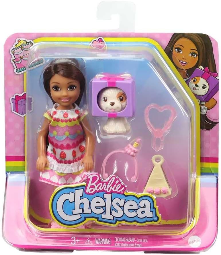 Barbie Club Chelsea Dress-Up Doll (6-inch Brunette) in Cake Costume with Pet and Accessories