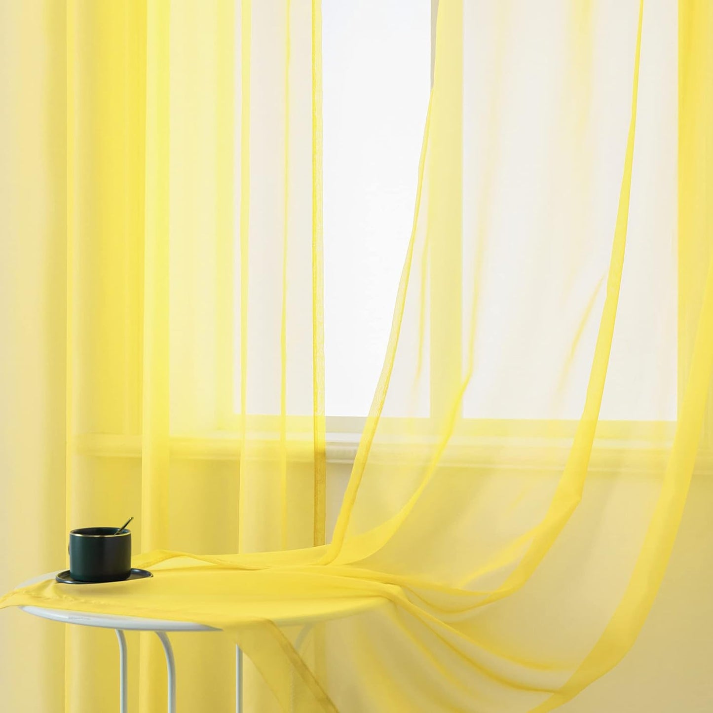 Yellow Curtains 108 Inches Long for Bedroom 2 Panels Grommet Voile Drapes Semi Sheer