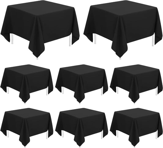 8 Pack Square Tablecloth 52 x 52 Inch Black Polyester Table Cloth for Square or Round Tables