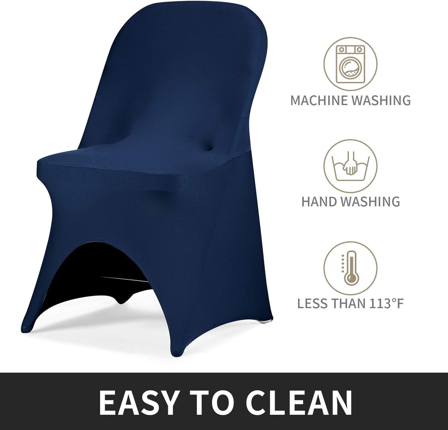 Stretch Spandex Folding Chair Cover for Wedding Party Dining Banquet Event (Navy,25pcs)