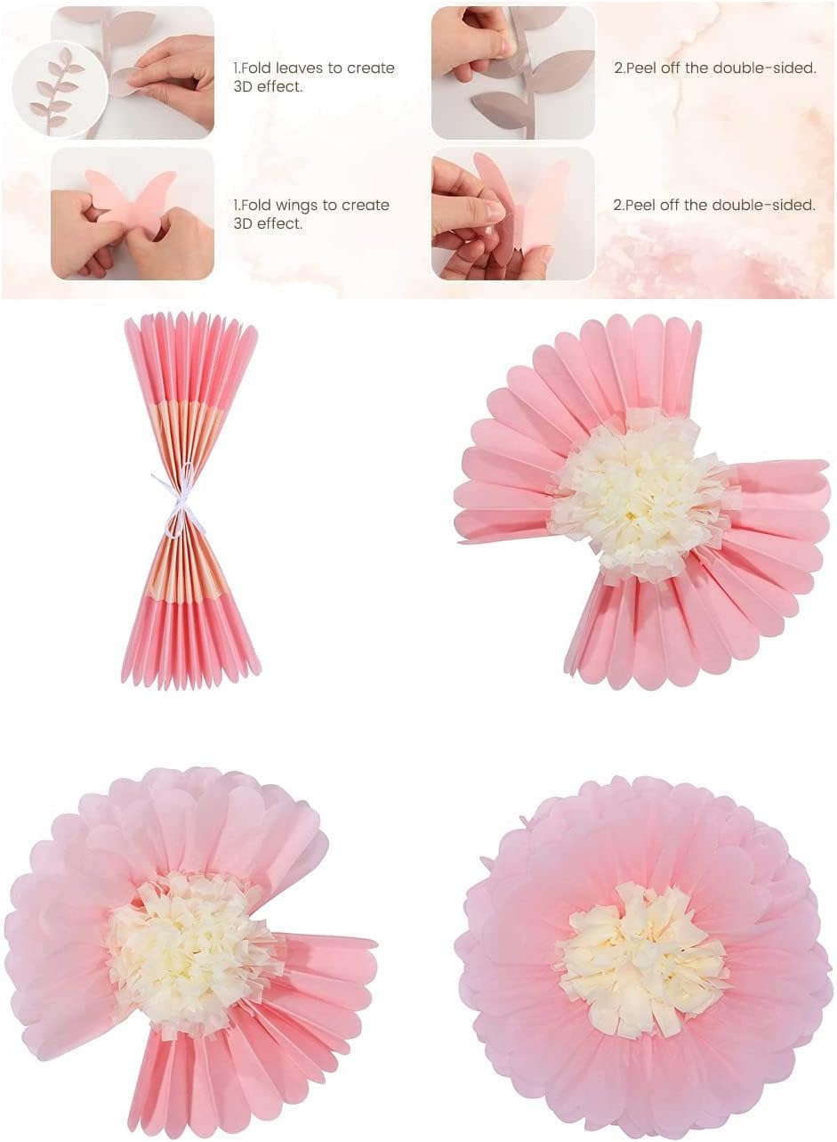 Fonder Mols Pink Tissue Paper Flowers Tissue Pom Poms Blooms Decorations (Set of 21, Rose Pink)
