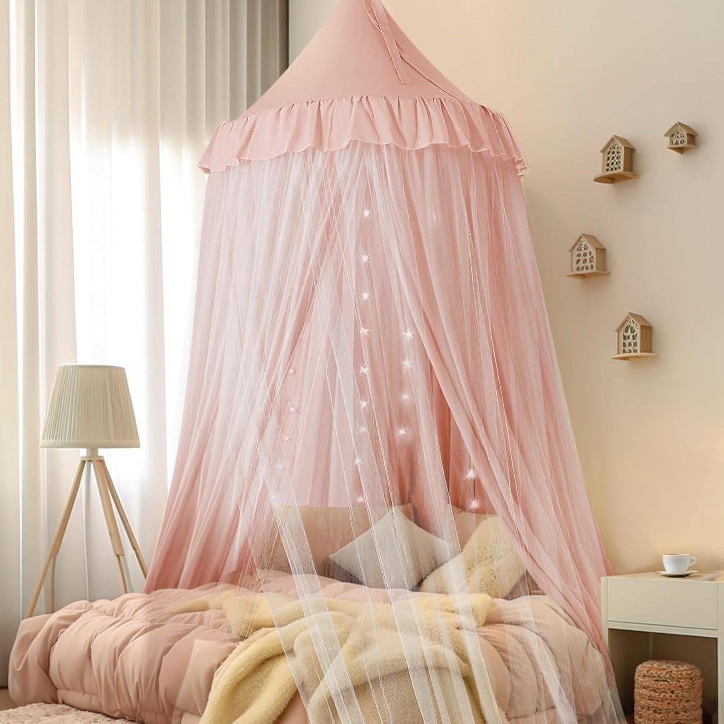 Bed Canopy with Star Lights, Double Layer Canopy for Bed