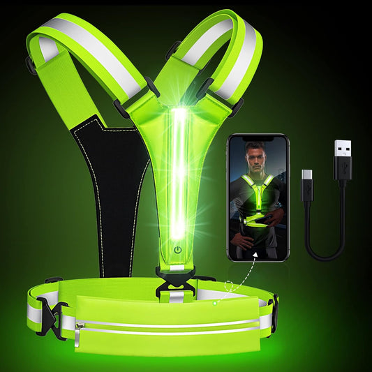 LED Reflective Vest Running Gear, USB Rechargeable Light Up Running Vest