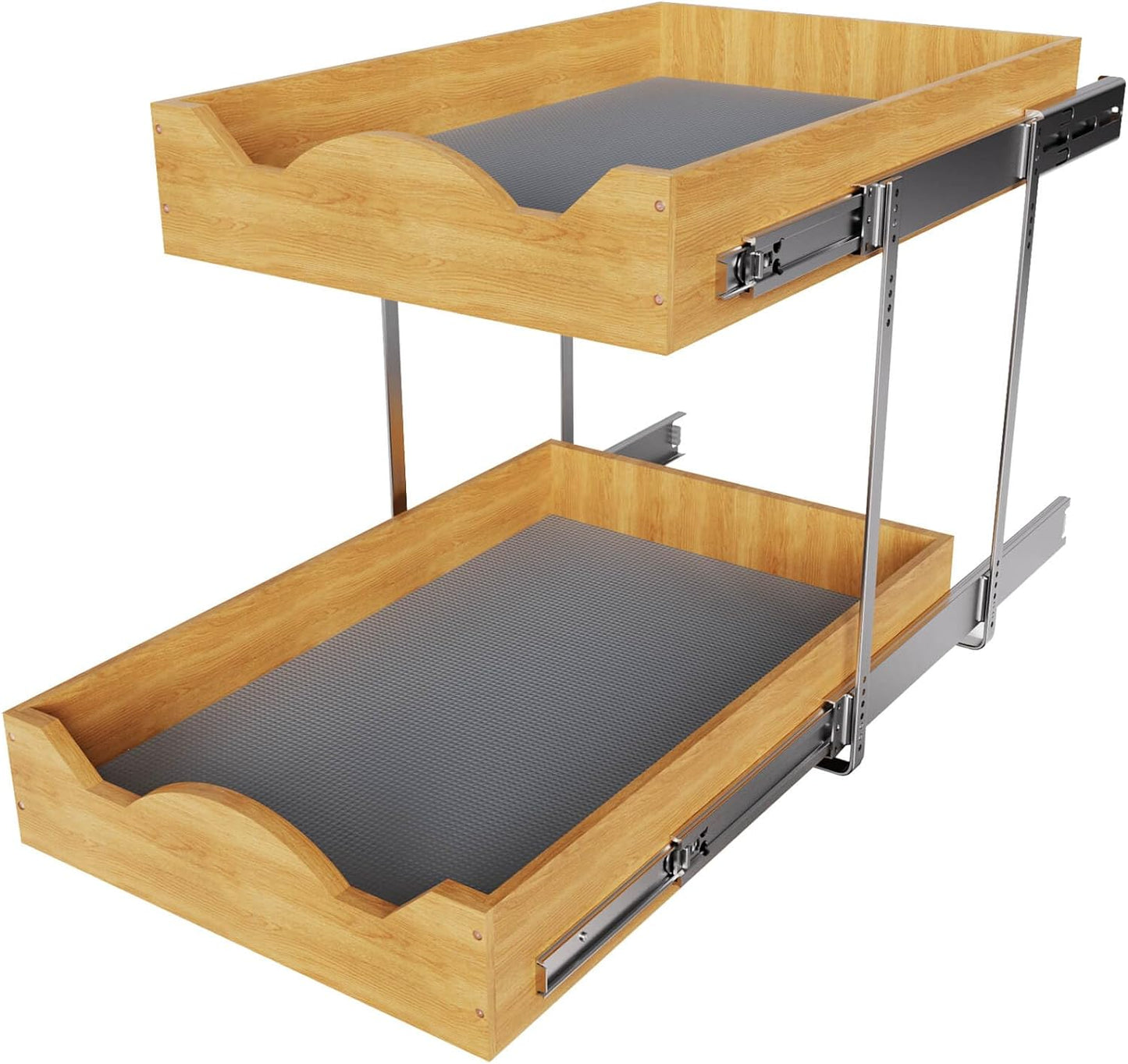 OCG 2 Tier Pull Out Cabinet Organizer (20" W x 21" D), Heavy-Duty Slide out Wood Drawer Shelf