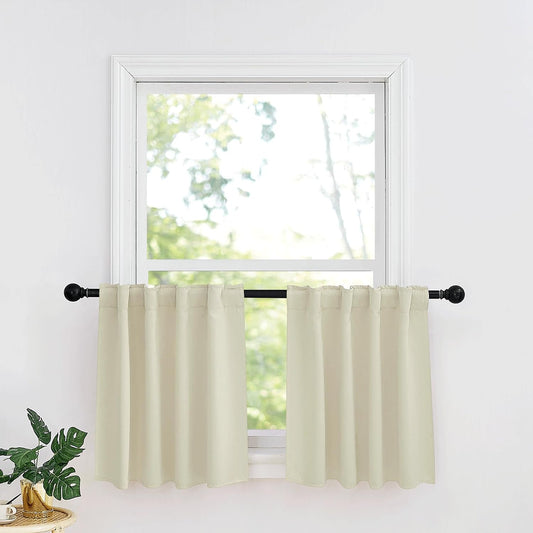 Kitchen Window Curtains - W 34 x L 36 inches, 2 Panels, Biscotti Beige