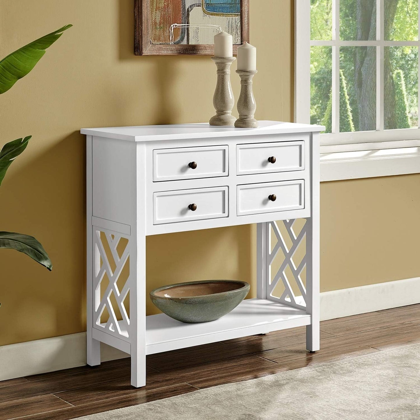 Wood Console Table with 4 Drawers - 32-inch Wide