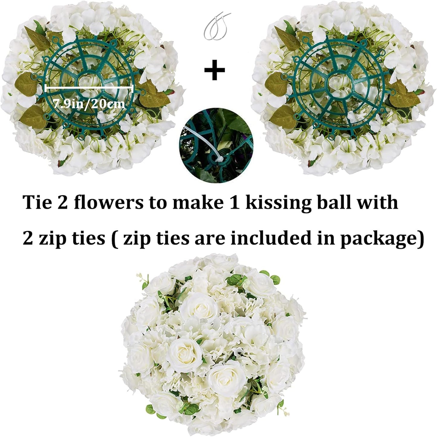 Artificial Flower Balls Wedding Centerpieces 6 Pcs 15.7" Large White Fake Flowers Rose Hydrangea