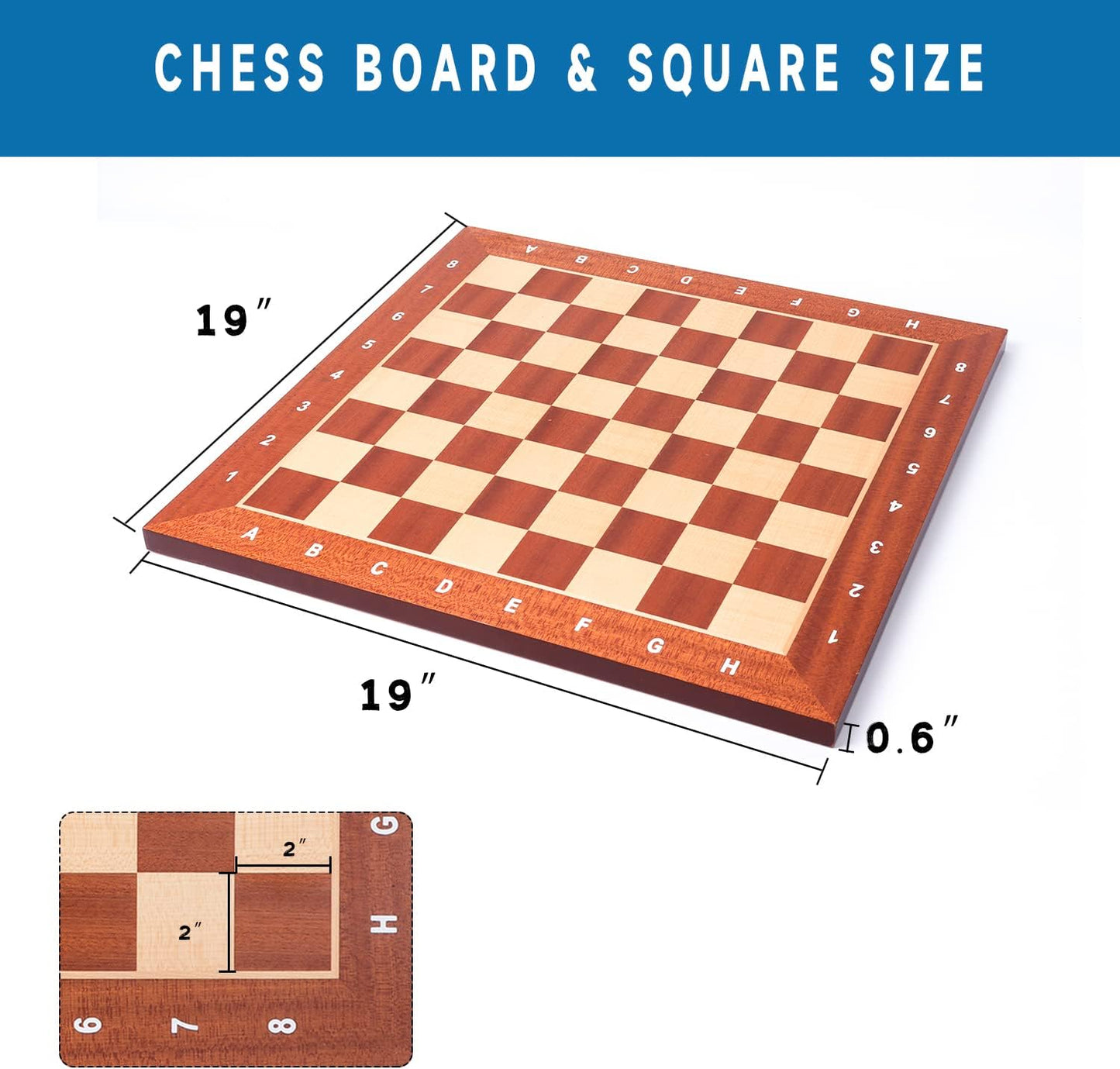 GSE Professional Tournament Chess Board Only, Sapele & Maple Inlaid Chessboard -  (Extra Large 21.25" x 21.25"/ Square:2.25" Brown)
