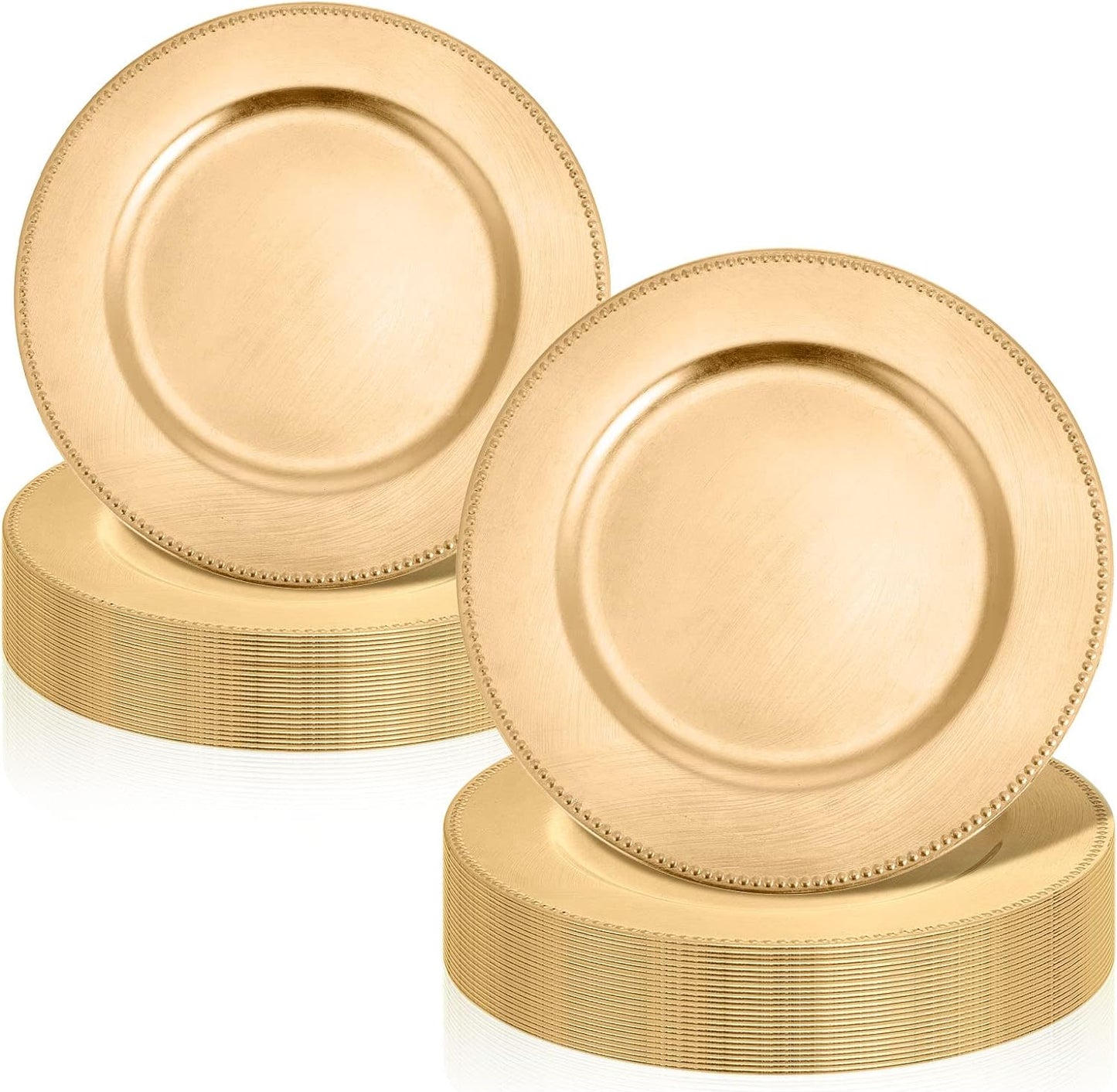 24 Packs Charger Plates Plastic Round Plate  (Gold)