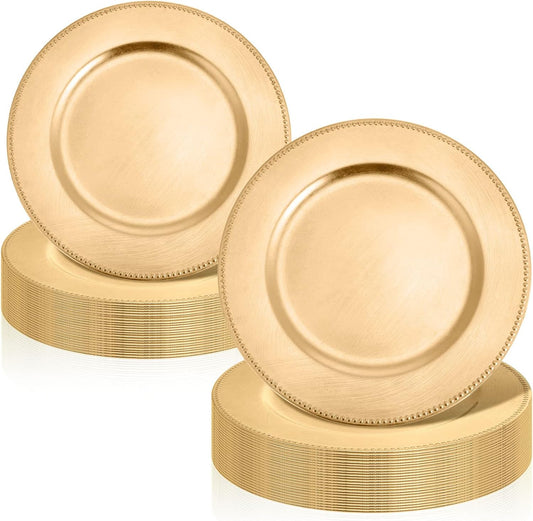 24 Pack Charger Plates Plastic Round Plates  (Gold)