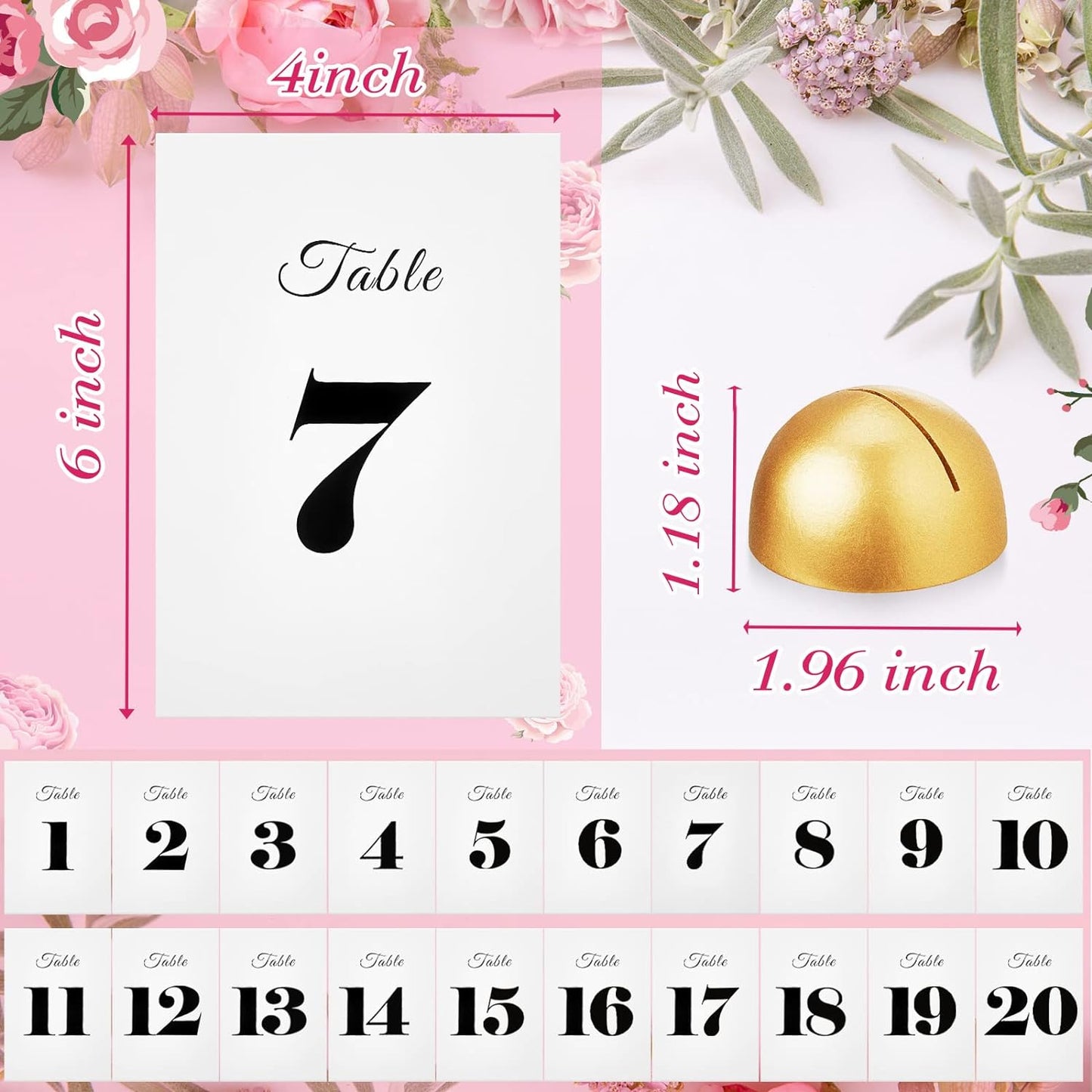 20 Pieces Table Number Cards Round Table Number Stands