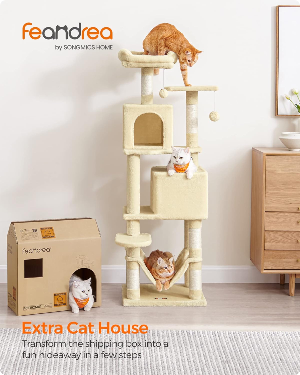 Feandrea Cat Tree, 56.3-Inch Cat Tower for Indoor Cats, Multi-Level Cat Condo