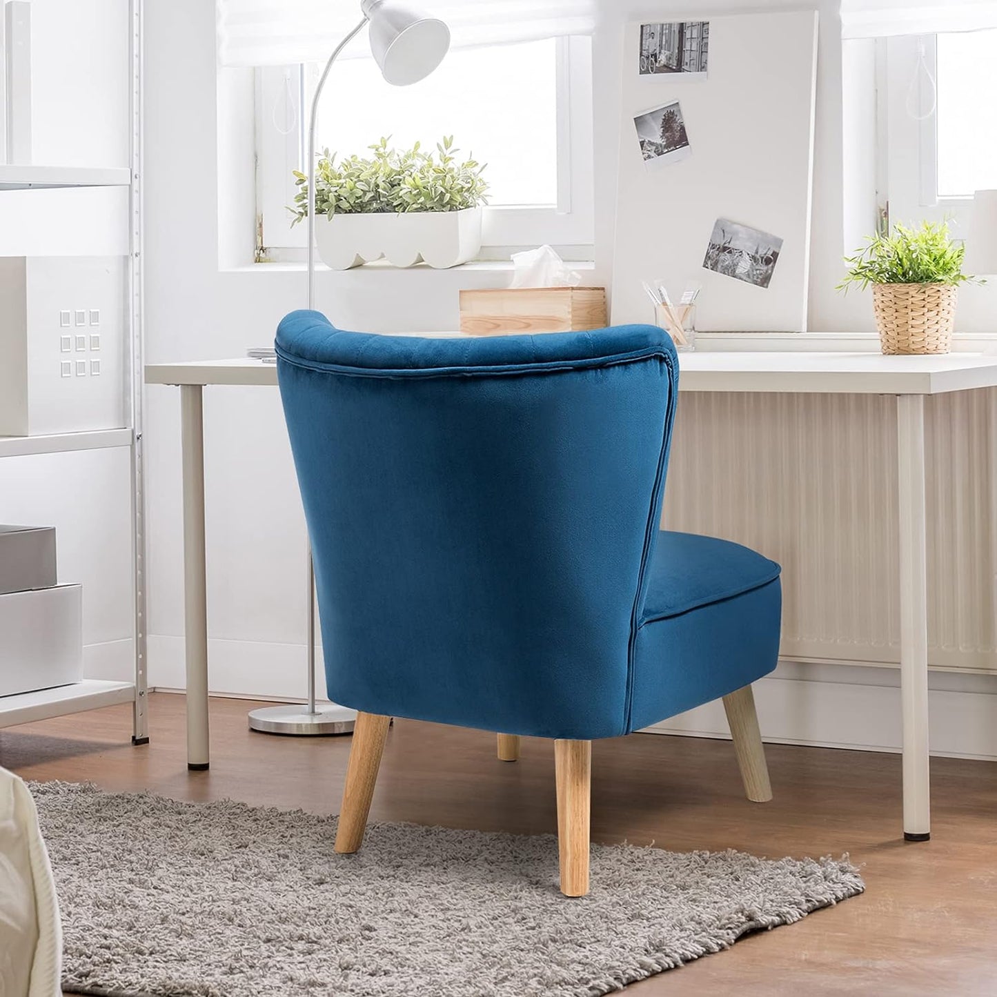 Armless Accent Chair, Velvet Modern Chair Wood Legs