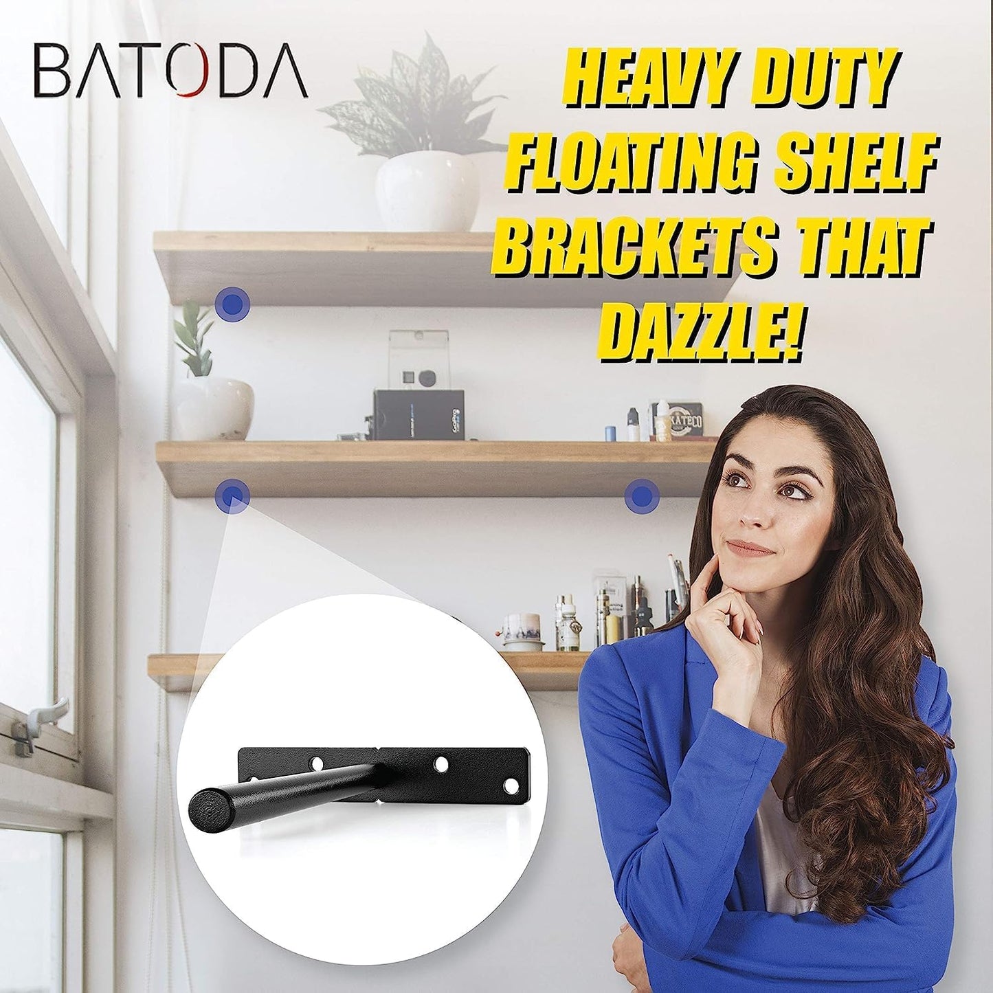 BATODA - 8" Floating Shelf Bracket Heavy Duty (16 pcs)–Solid Steel Blind Shelf Supports