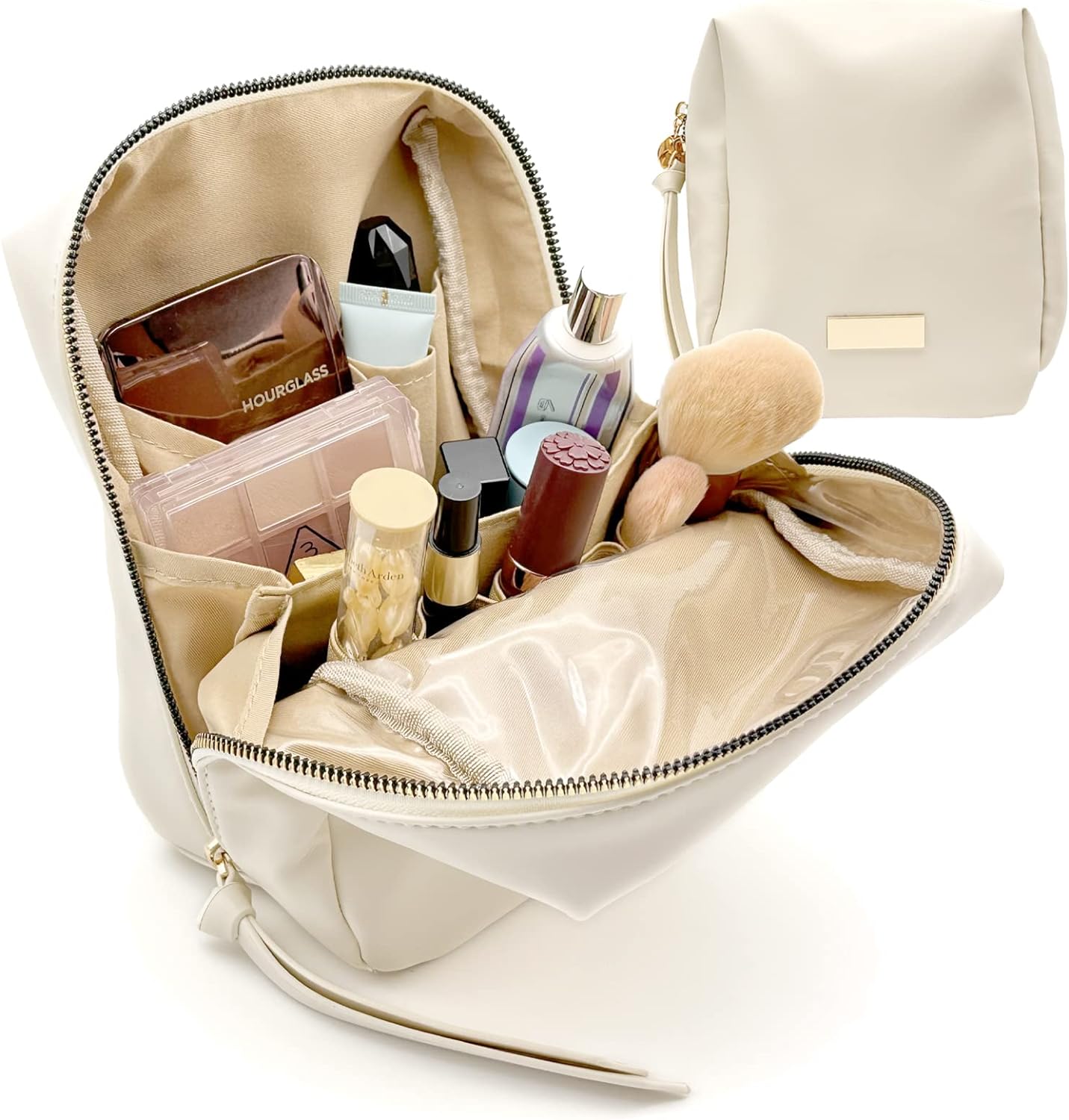 GEECELER Portable Puffer Cosmetic Bag with Compartments