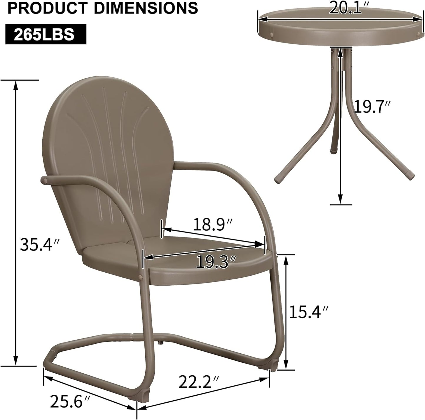 Outdoor Metal Patio Chairs Bistro Set, Grey