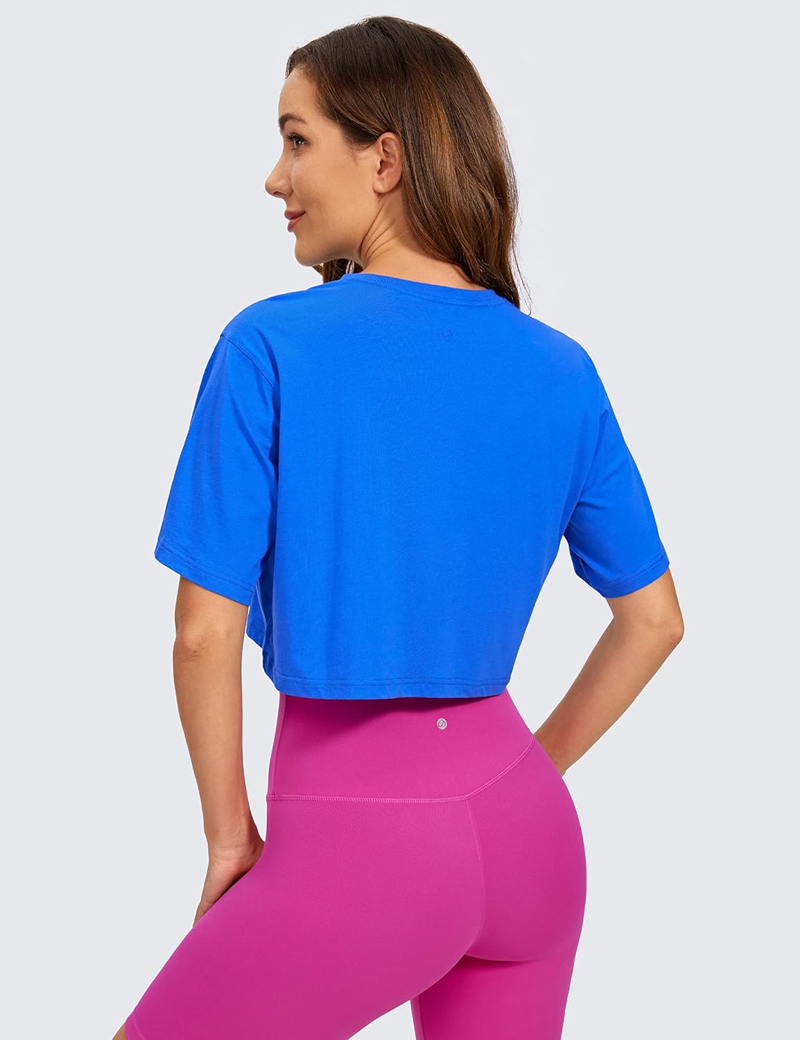 CRZ YOGA Women's Pima Cotton Workout Crop Tops Short Sleeve Yoga Shirts Casual Athletic Running T-Shirts