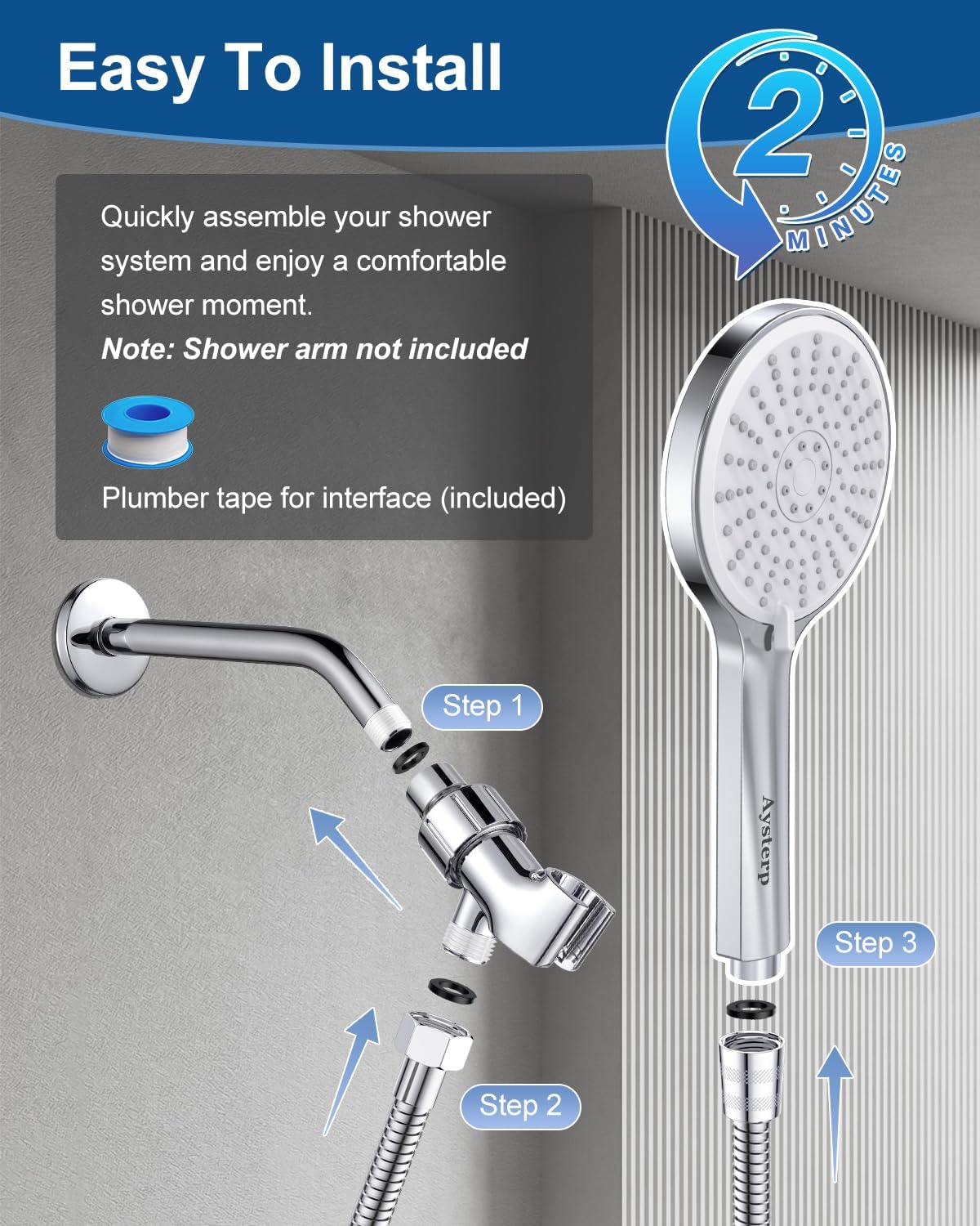 Shower Head with Handheld, High Pressure 5 Spray Mode