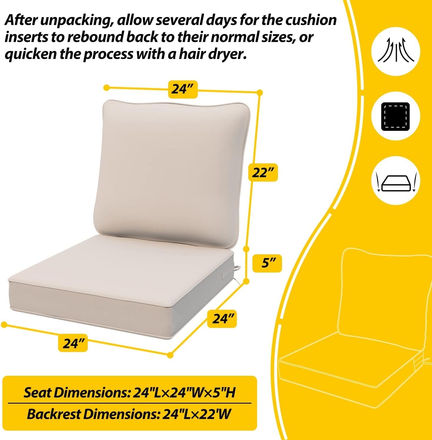 AAAAAcessories Outdoor Deep Seat Cushions for Patio Furniture