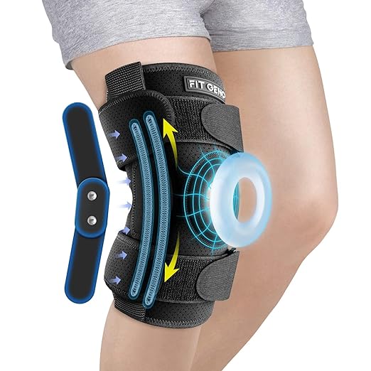 Fit Geno Hinged Knee Brace: Upgraded Support for Knee Pain w/Removable Dual Metal Hinges & Built-in Side Spring Stabilizers - Adjustable for Men and Women Surgery Recovery or Injury Prevention