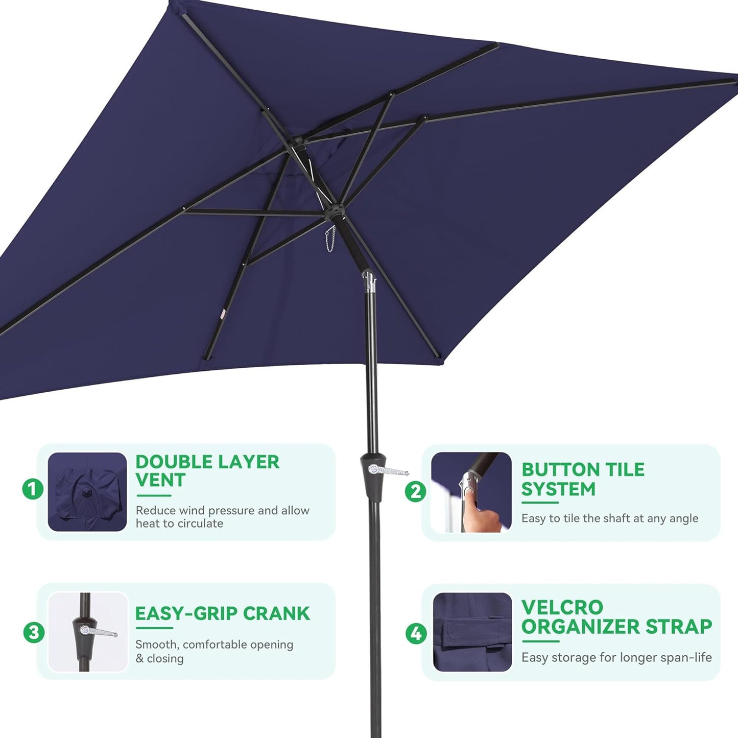 6.6x10 ft Rectangular Patio Umbrella Outdoor (Navy Blue)