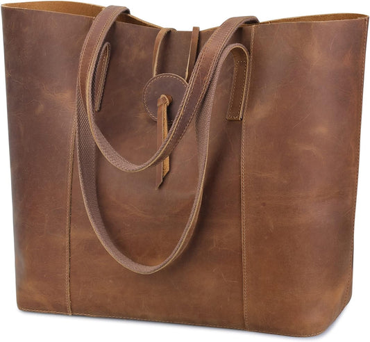 S-ZONE Vintage Genuine Leather Tote Bag for Women Large Shoulder Purse Handbag