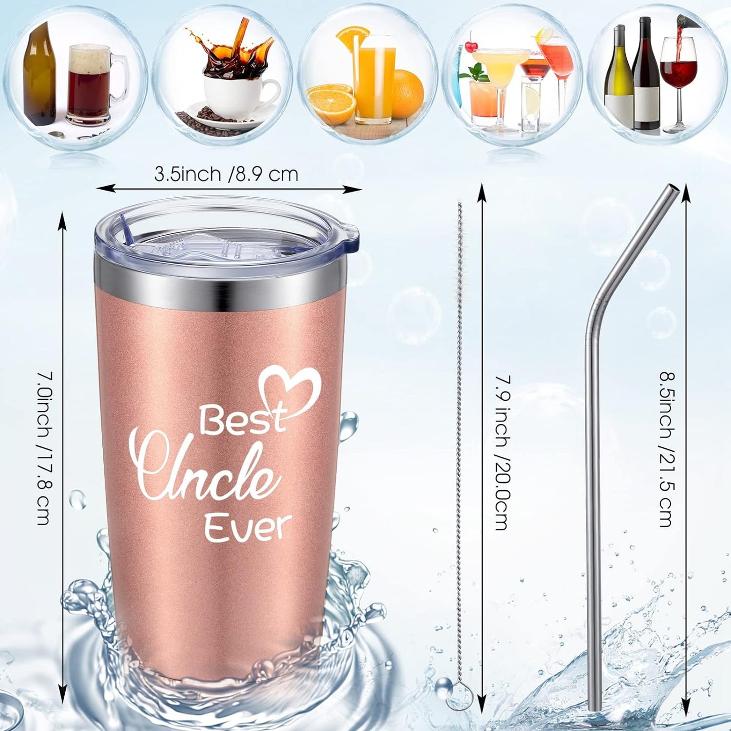 2 Pieces Aunt Uncle Travel Tumblers Gift,  20 oz Stainless Steel Mug Tumbler with Lid Straw (Rose Gold)