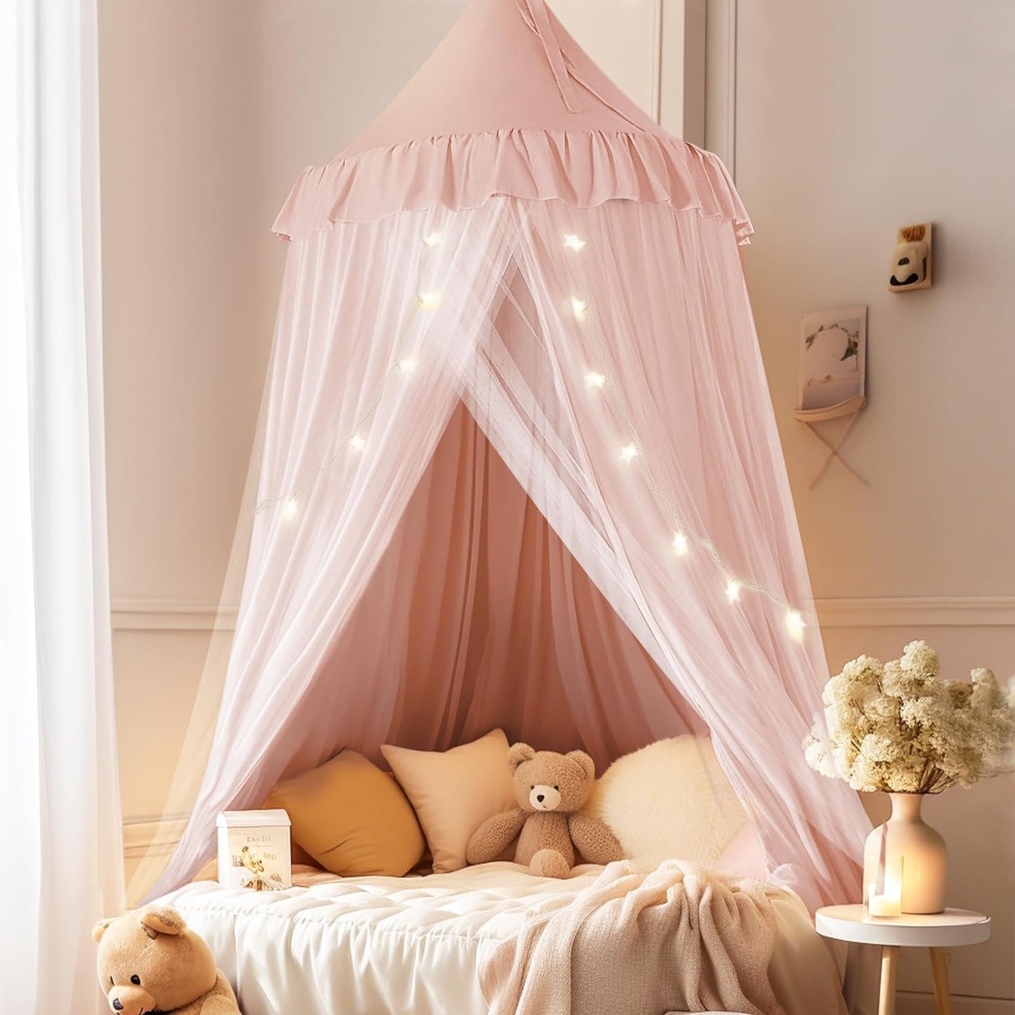 Bed Canopy with Star Lights, Double Layer Canopy for Bed