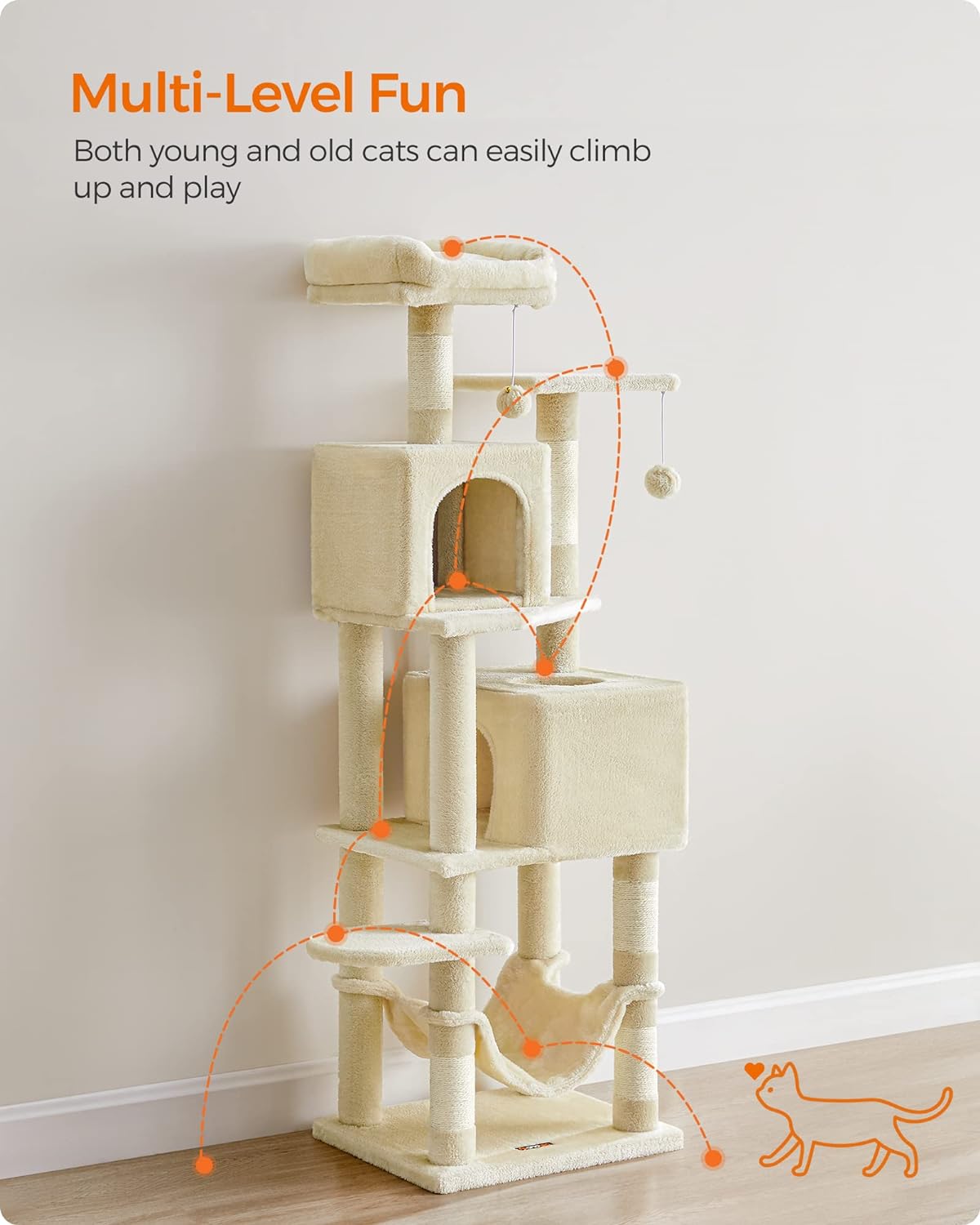 Feandrea Cat Tree, 56.3-Inch Cat Tower for Indoor Cats, Multi-Level Cat Condo