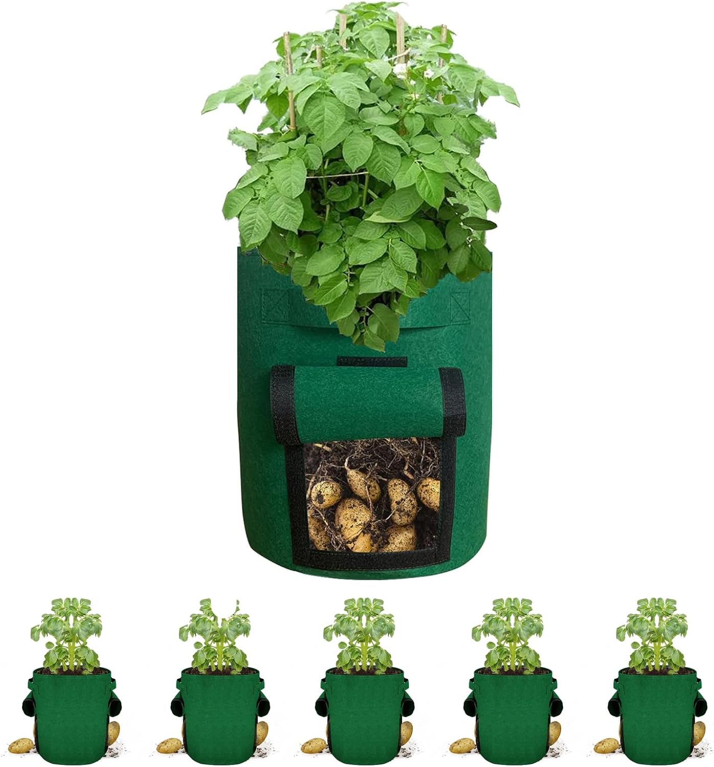 Potato Grow Bags, Aeration Fabric Pots 5-Pack 10 Gallon