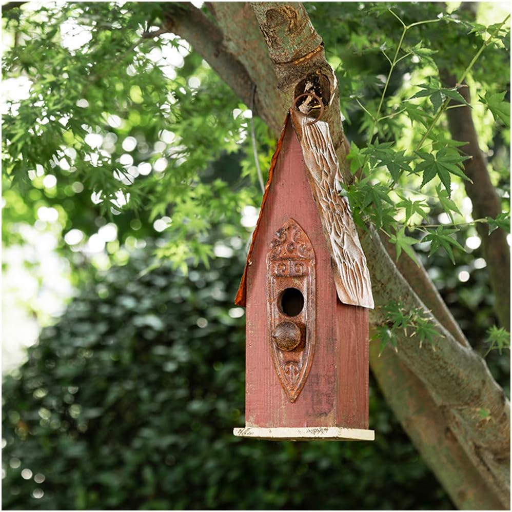 Glitzhome Hand Painted Distressed Hanging Wood Bird House for Outdoors 13.25" H