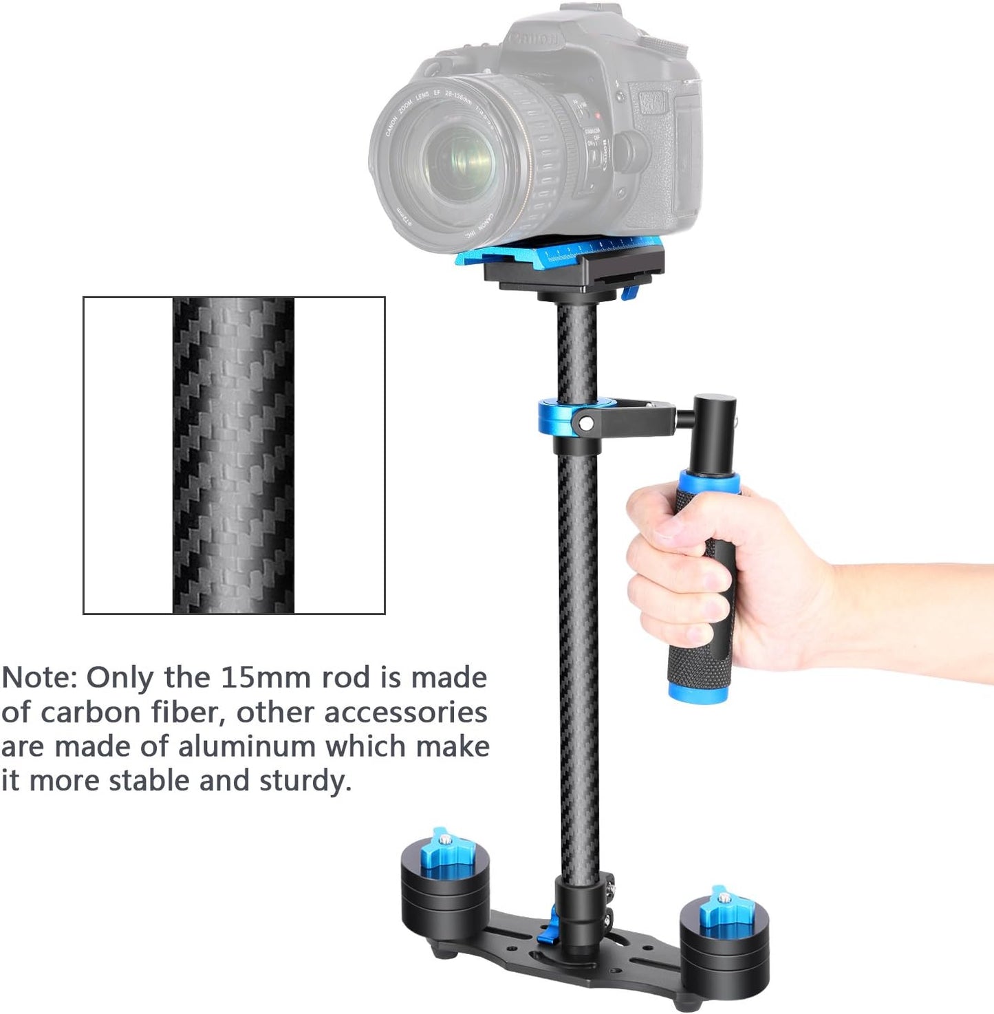 Neewer Carbon Fiber 24"/60cm Handheld Stabilizer with Quick Release Plate 1/4" and 3/8" Screw